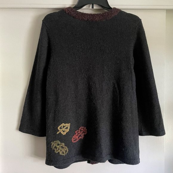 Christopher & Banks Button  Peplum Cardigan Fall Sweater M Embroidered Leaves - Picture 7 of 9